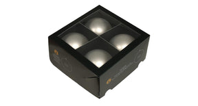 W b. 4 glassballs cap silver mat 100 mm