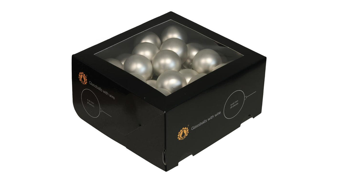 W b. 36 glassballs wire silver mat 40 mm
