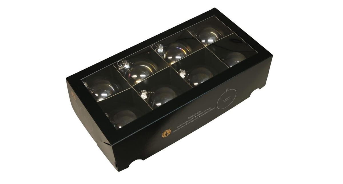 W b. 8 glassballs cap clear pearl 80 mm