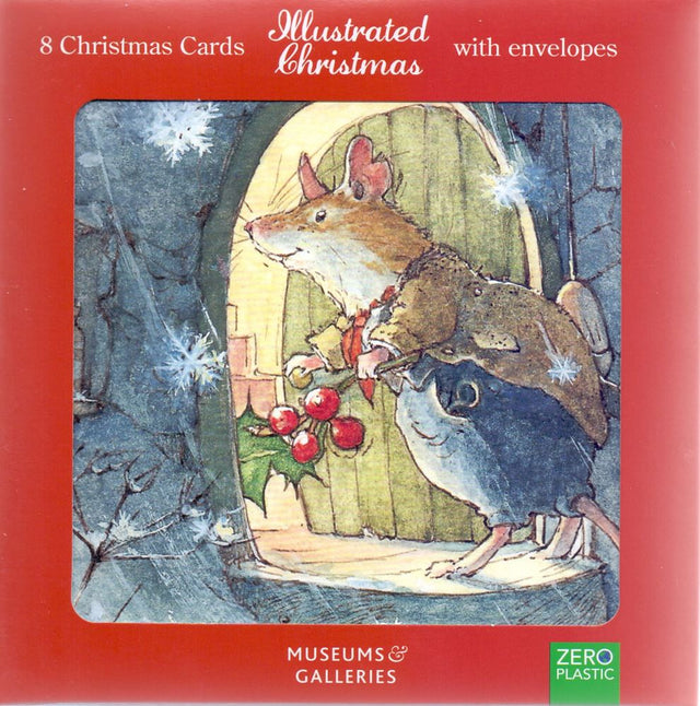 8 kerstkaart+envelop brambly muis met hu