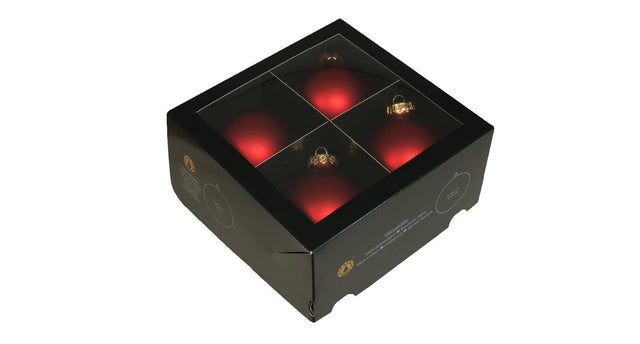 W b. 4 glassballs cap red mat 100 mm
