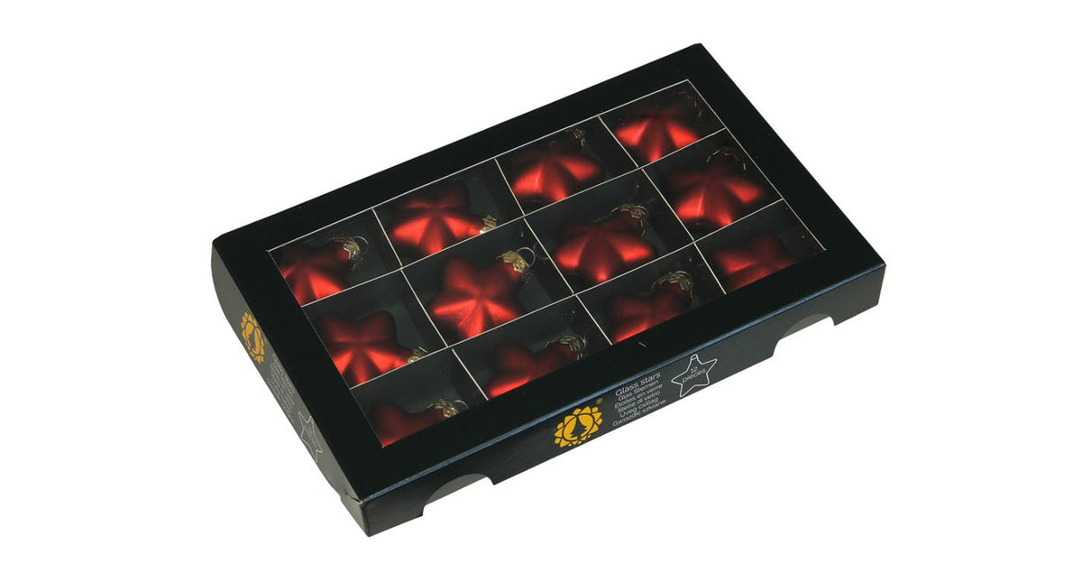 W b. 12 glass stars cap red mat 40 mm