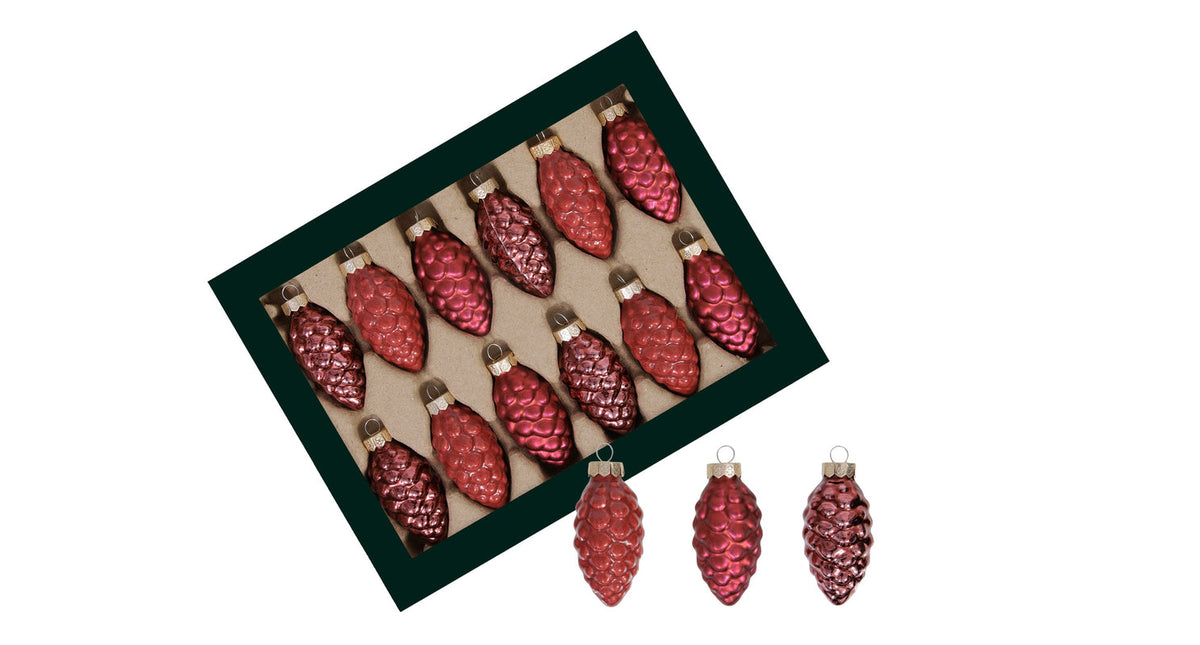 W b. 12 glass cones cap christmas red 60 mm