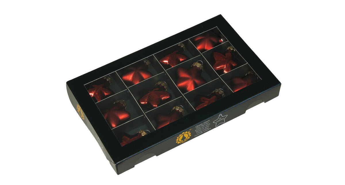 W b. 12 glass stars cap dark red combi 40 mm