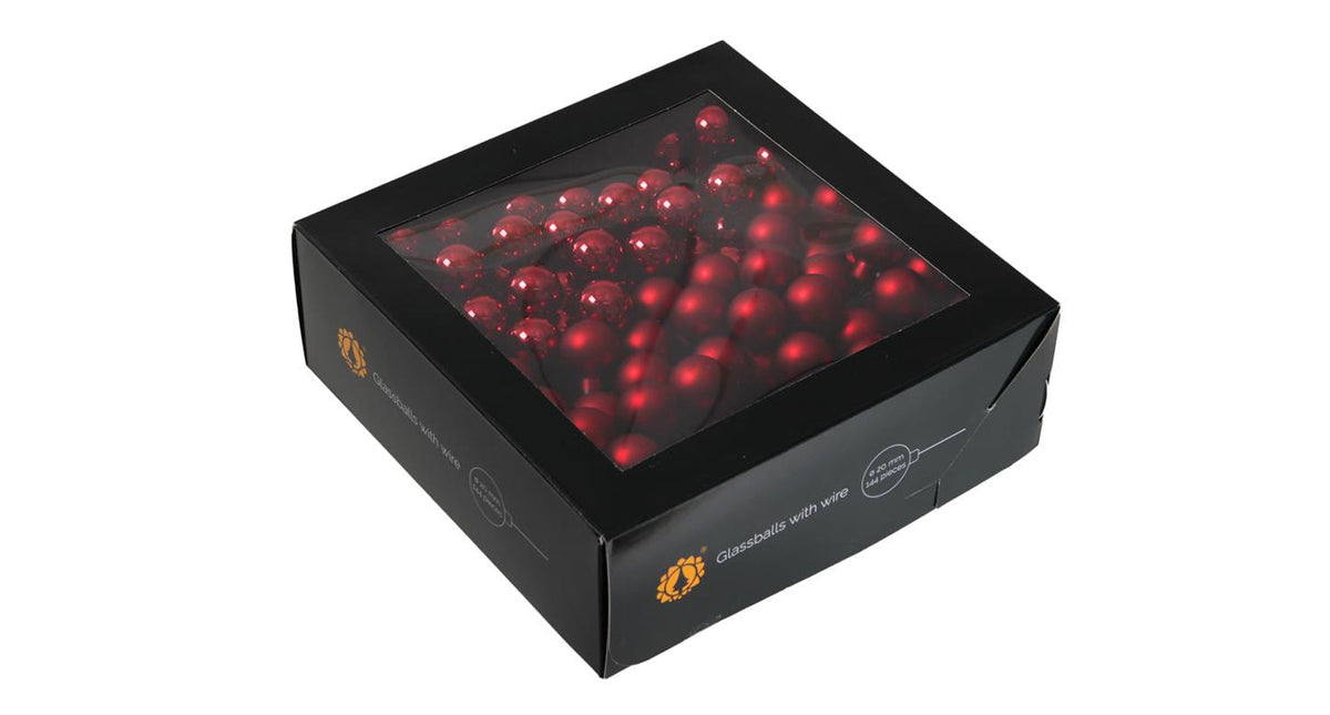 W b. 144 glassballs wire dark red combi 20 mm