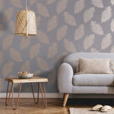 Dutch Wallcoverings Dutch Wallcoverings Wallpaper Fawning Feather Gray and Rose gold colored