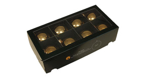 W b. 8 glassballs cap bright gold shiny 80 mm