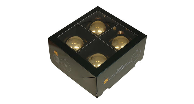 W b. 4 glassballs cap bright gold shiny 100 mm