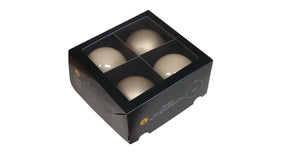 W b. 4 glassballs cap champagne combi 100 mm