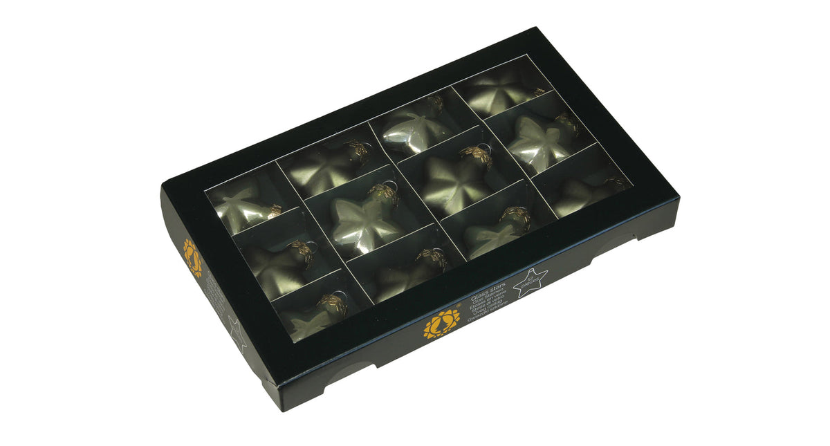 W b. 12 glass stars cap granite green 40 mm