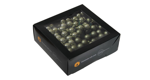 W b. 144 glassballs wire granite green 20 mm