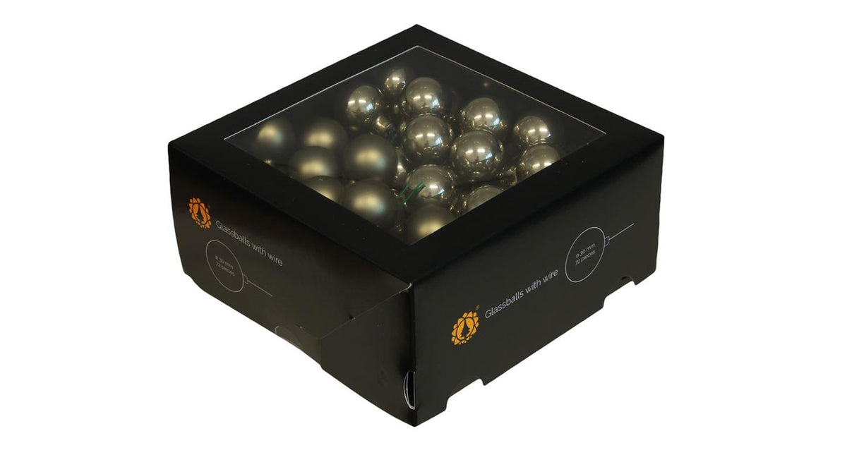 W b. 72 glassballs wire granite green 30 mm