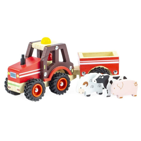 Retro houten tractor+trailerset. fsc. 2+ | 3 stuks