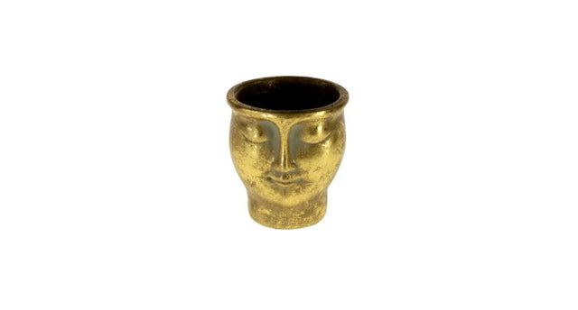 Pot cement gezicht goud 10.5x10.5x11.5 cm