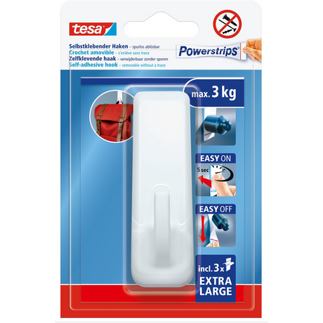 Tesa powerstrips haak xl ovaal - wit - herbruikbare wandhaak - zonder boren - 1 haak + 3 powerstrips