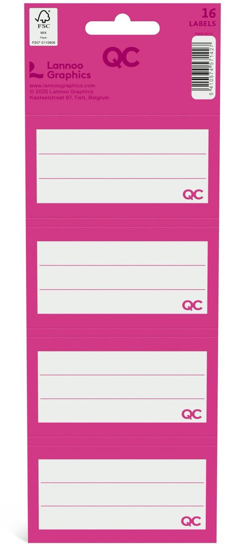 Qc colour zelfklevende schooletiketten fuchsia - set van 16 stuks