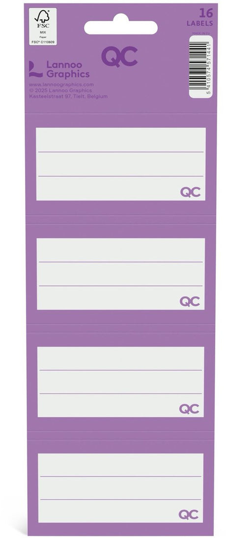 Qc colour zelfklevende schooletiketten paars - set van 16 stuks