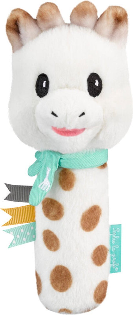 Sophie de giraf knijprammelaar - rammelaar - baby speelgoed - kraamcadeau - babyshower cadeau - vanaf 3 maanden - pluche - 16x6x6.5 cm - wit bruin turquoise