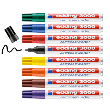 Edding 3000 permanent marker - 10 kleuren - 10 stiften - ronde punt 1,5-3 mm - water en wrijfvast - voor karton, kunststof, hout, metaal, etc. - alcohol markers voor volwassenen