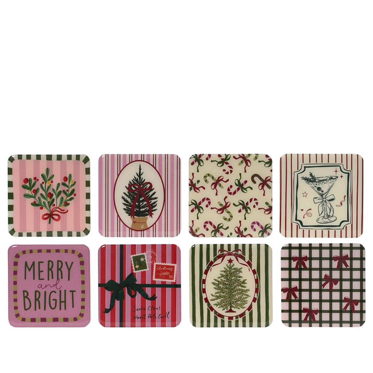 Decoris onderzetter xmas mdf 9,5x9,5cm 8 assorti