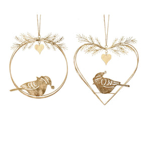 Decoris kersthanger vogel 20x1x22cm ijzer champagne goud