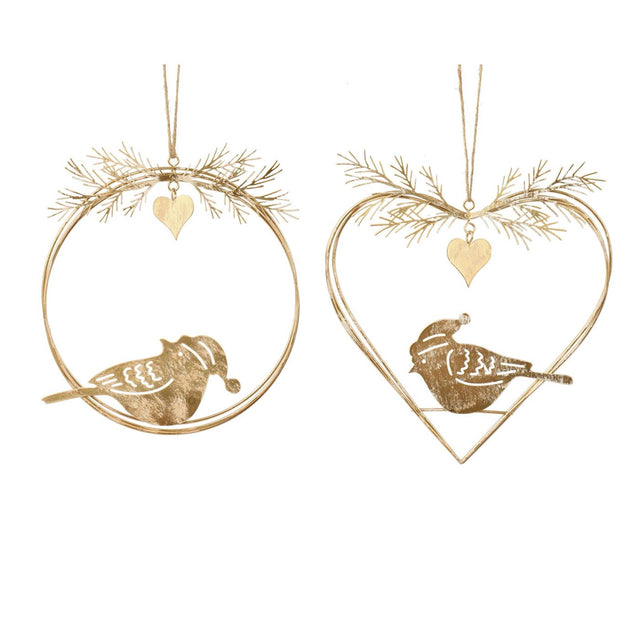 Decoris kersthanger vogel 20x1x22cm ijzer champagne goud