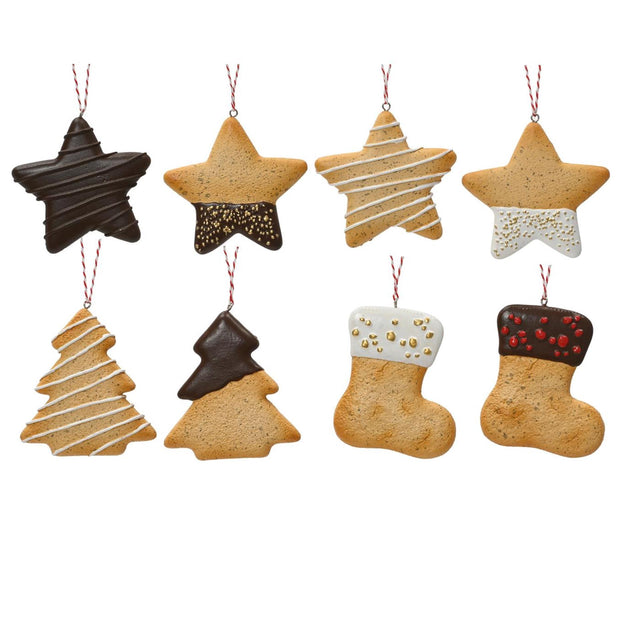 Decoris kersthanger koekje ster boom sok polyresin 9,6x1,2x8,5cm 8 assorti
