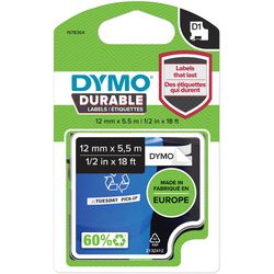 Dymo labeltape d1 durable vinyl 12 mm x 5,5 m zwart op wit