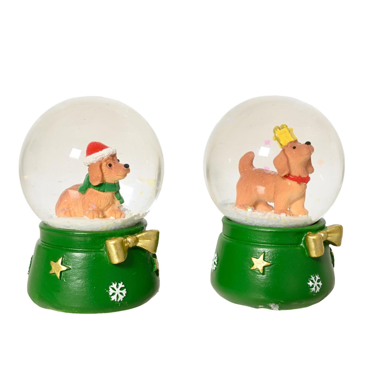 Decoris schudbol hond groen ø4.5x6.3cm glas 2 assorti