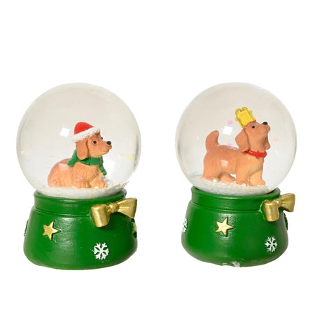 Decoris schudbol hond groen ø4.5x6.3cm glas 2 assorti