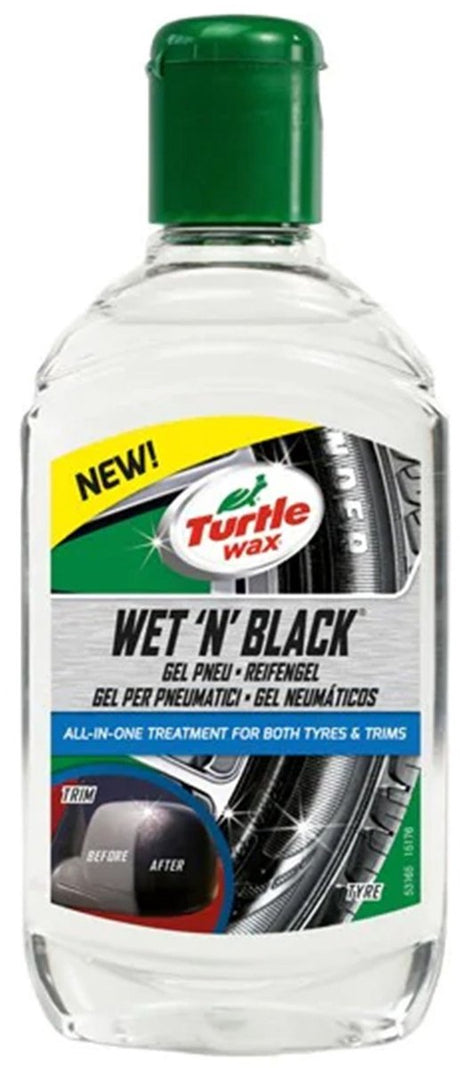 Turtle wax wet n black tyre trim gel - laat een diepe zwarte glans achter op rubber kunststof - herstelt en zorgt voor een beschermend laag - bestand tegen degradatie - 300ml