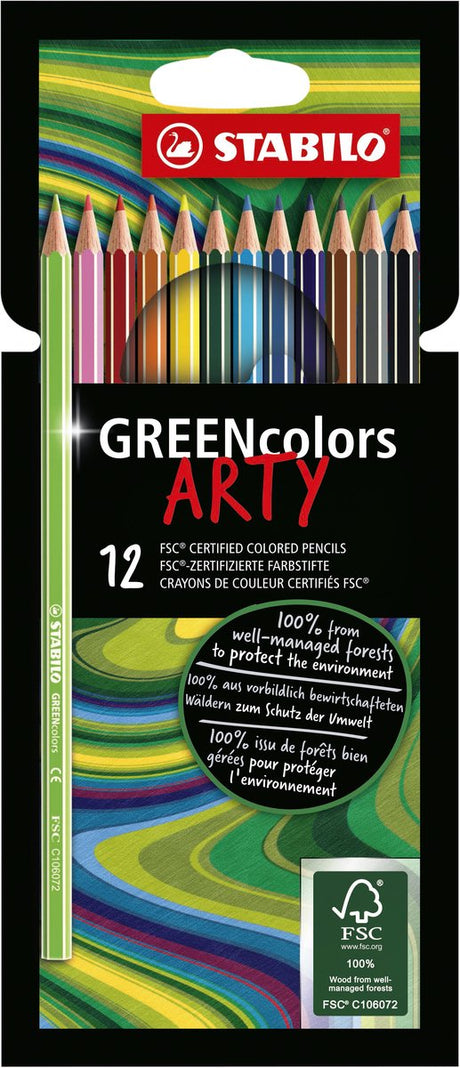 Stabilo kleurpotloden 6019 greencolors arty assorti etui à 12 stuks