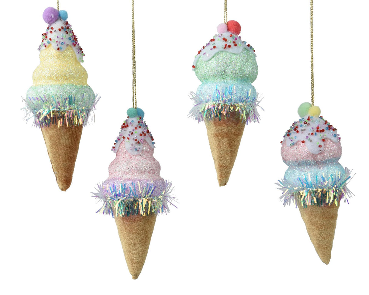 Decoris kersthanger ijsje fluweel 15cm