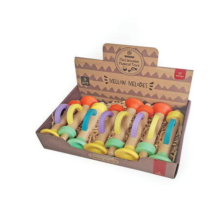 Dsp. houten trompet. 9 stuks in display | 9 stuks
