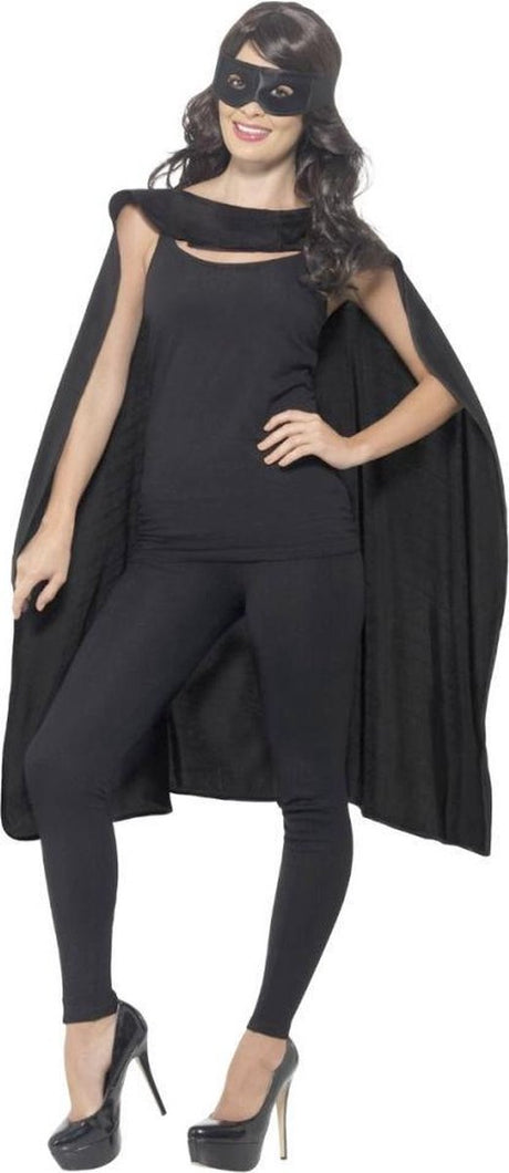 Smiffys zwarte cape en oogmasker mexicaanse superheld kostuum