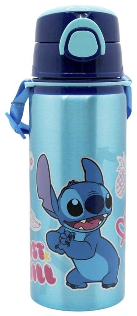 Stor stitch aluminium fles met trekkoord 730ml blauw kinderen