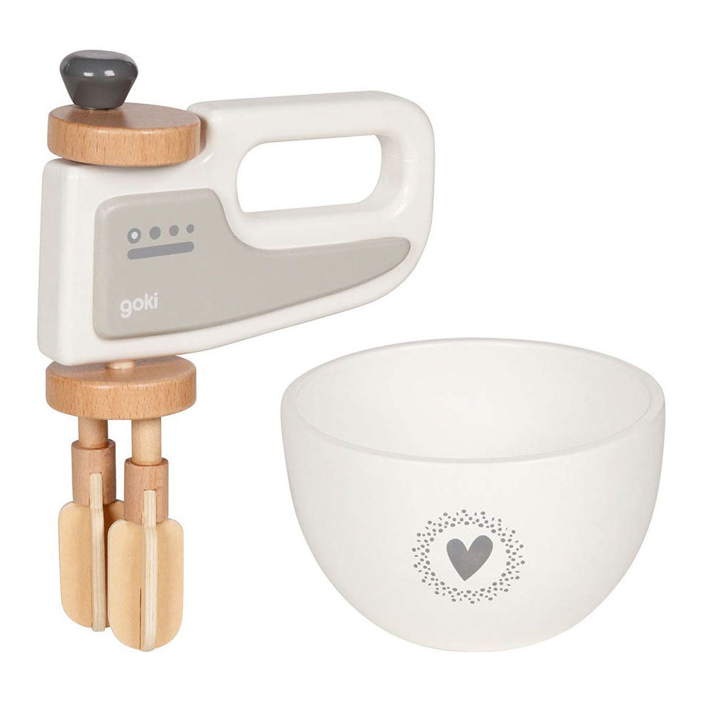 Goki houten handmixer met kom, 2ldg.