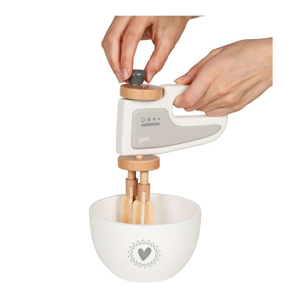 Goki houten handmixer met kom, 2ldg.