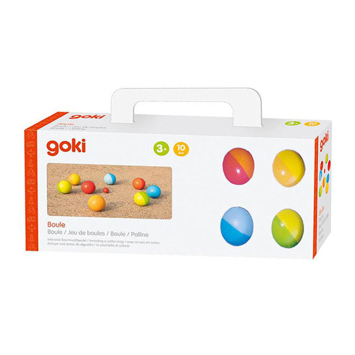 Goki træ Jeu de Boules Game med bomuldstaske, 9dlg.