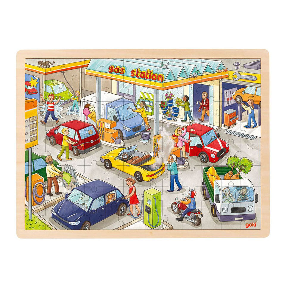 Goki wooden jigsaw puzzle gas station, 96st.