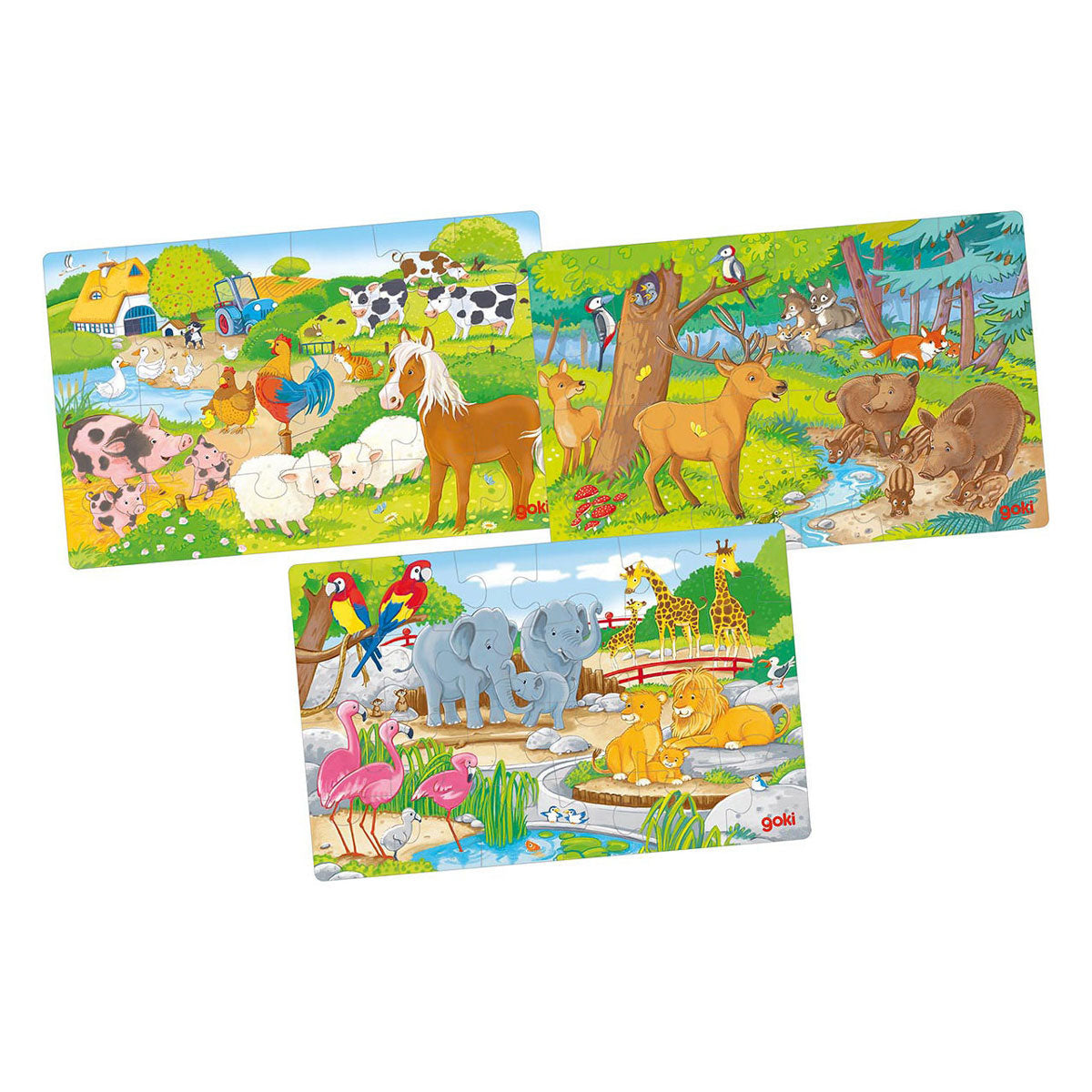 Goki houten legpuzzel dieren, set van 3