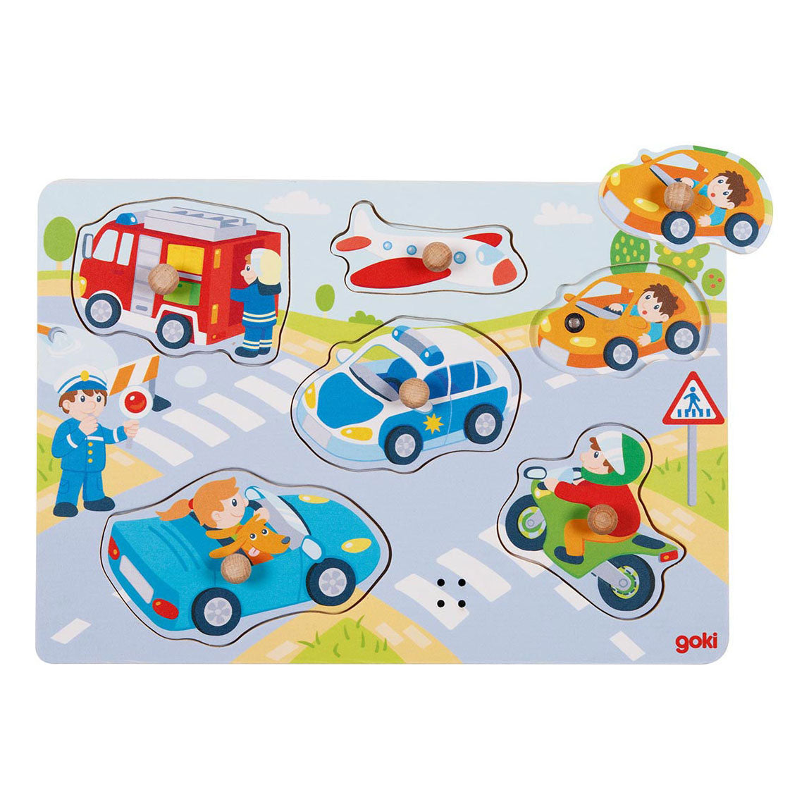 GOKI -Holzstud -Puzzle Fahrzeuge mit Klang, 6..