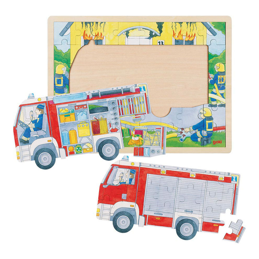 Goki Wooden Layer Puzzle Fire Brigade au travail, 60e.