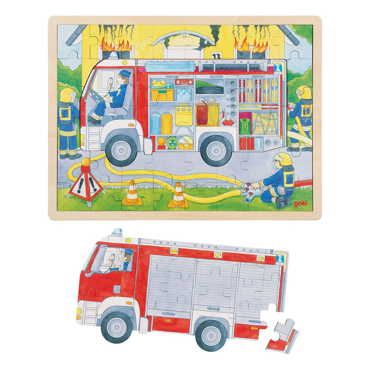 Goki Wood Layer Puzzle Fire Brigade på arbejdet, 60 ..