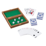 Goki wooden playing card box with 5 dice and 2 sets of cards