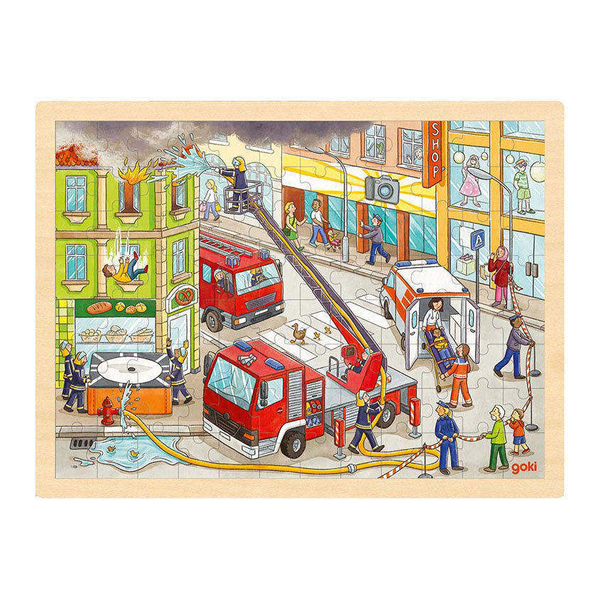 Goki Wooden Jigsaw Puzzle Fire Fighting, 96st.