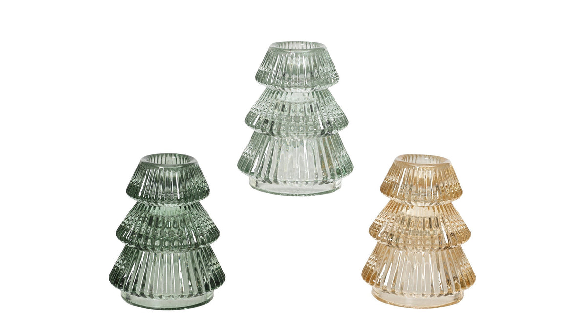 Kandelaar boom glas 3 assortie d6,4 h7,8cm