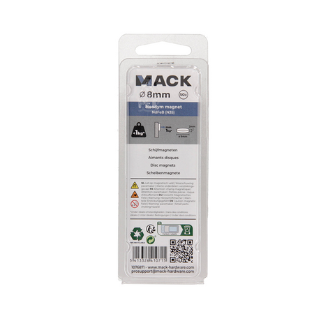 Mack 1076871 - schijfmagneten neodymium 8mm*2mm (n35) - zilver 50st | 4 stuks