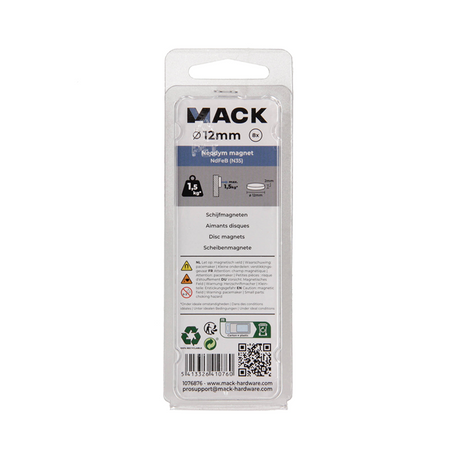 Mack 1076876 - schijfmagneten neodymium 12mm*2mm (n35) - zilver 8st | 4 stuks