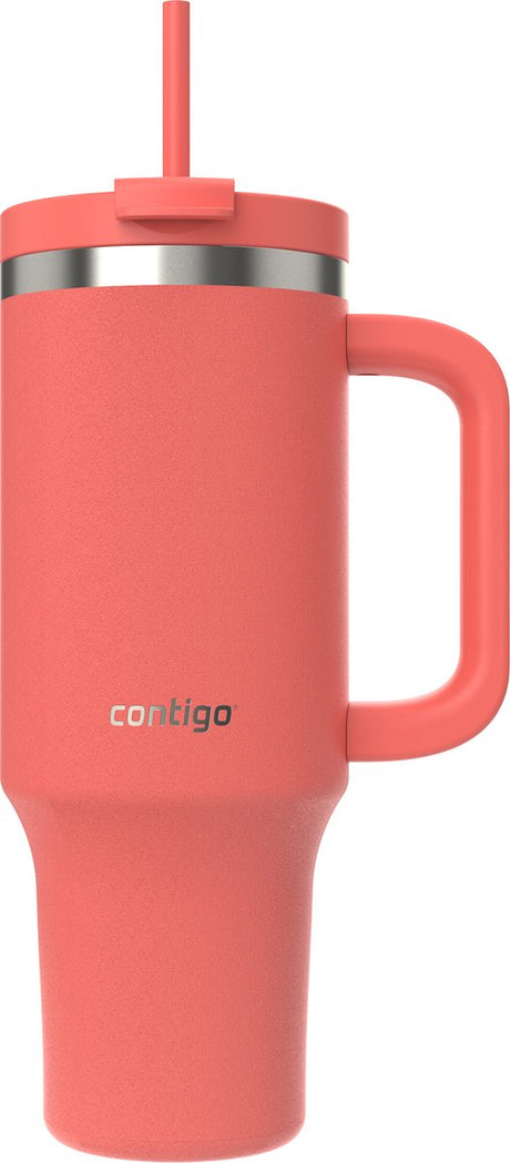 Contigo tumbler streeterville 1,2 liter met handvat | roestvrijstalen vacuüm geïsoleerde waterfles met rietje en deksel | koud voor 29 uur | reisbeker | thermosfles | bpa-vrij | coral
